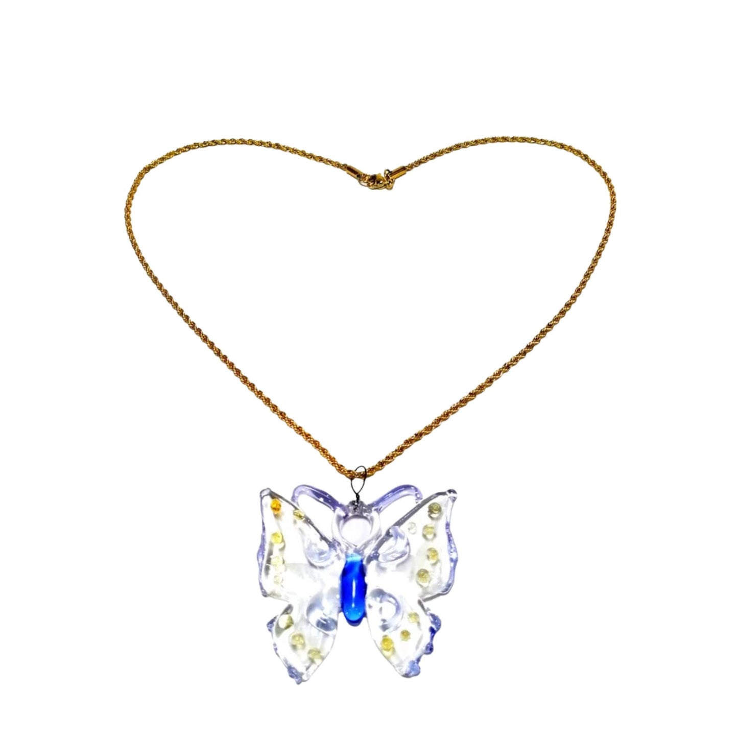 18k Gold Necklace Butterfly Glass Pendant