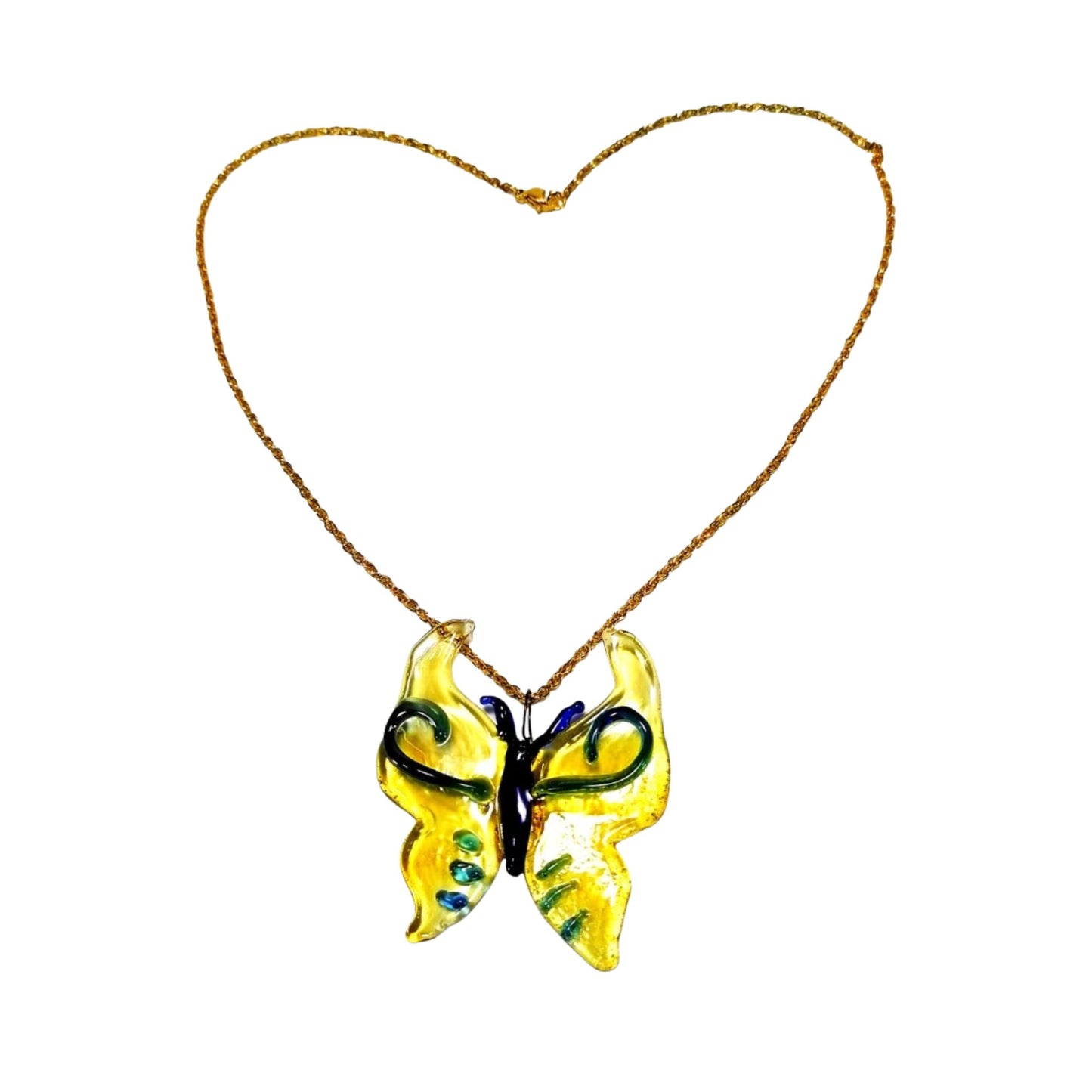 18k Gold Necklace Butterfly Glass Pendant