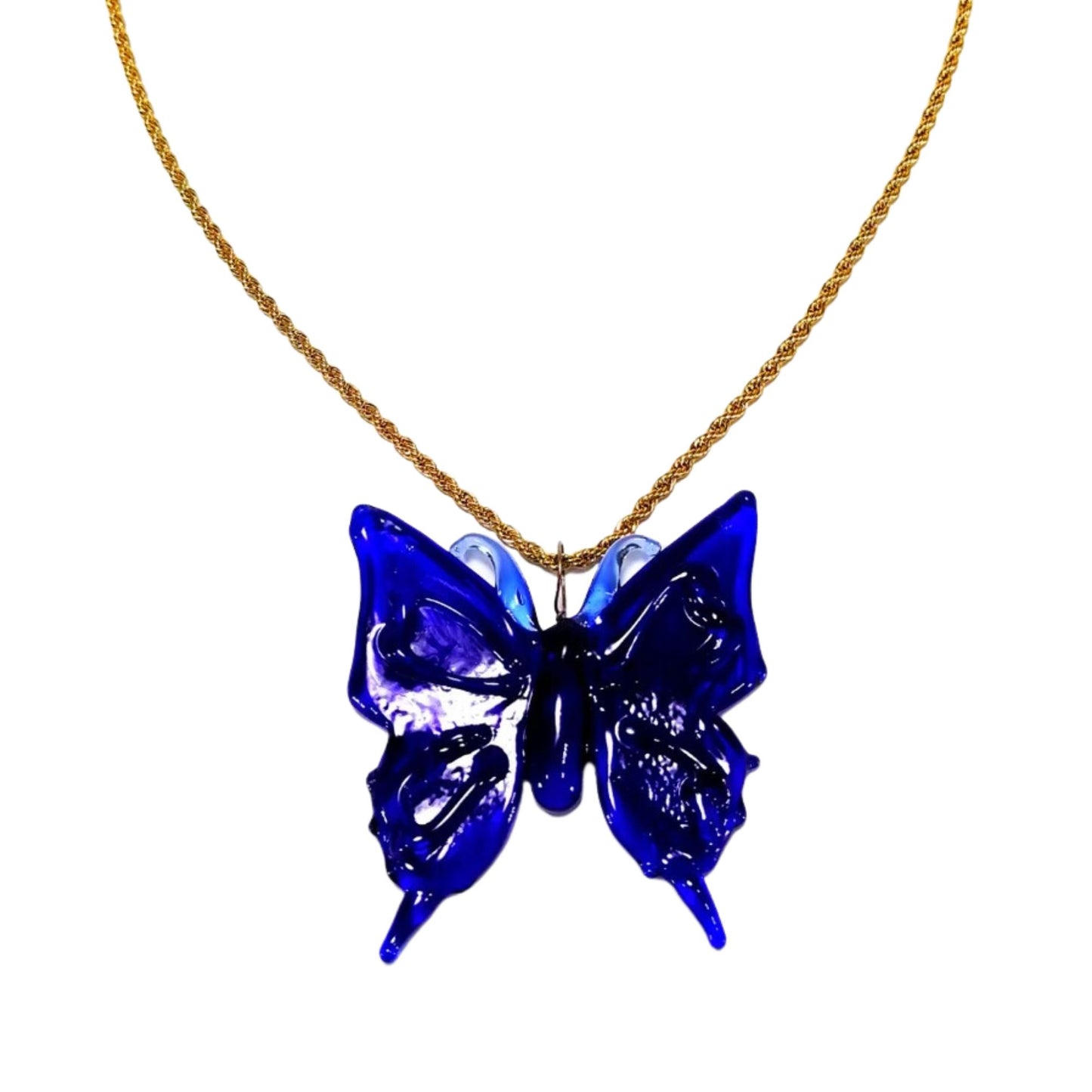 18k Gold Necklace Butterfly Glass Pendant