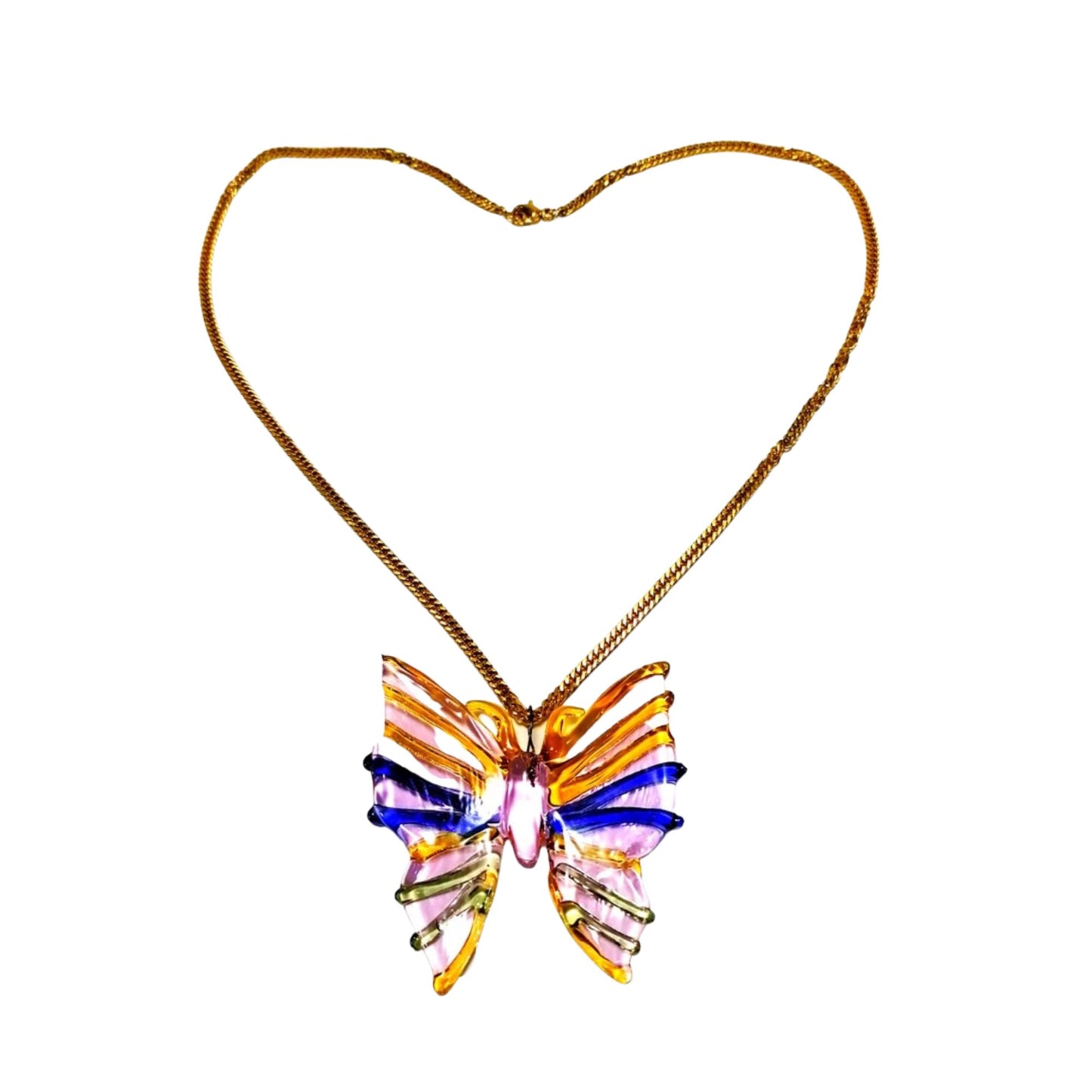 18k Gold Necklace Butterfly Glass Pendant