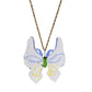 18k Gold Necklace Butterfly Glass Pendant