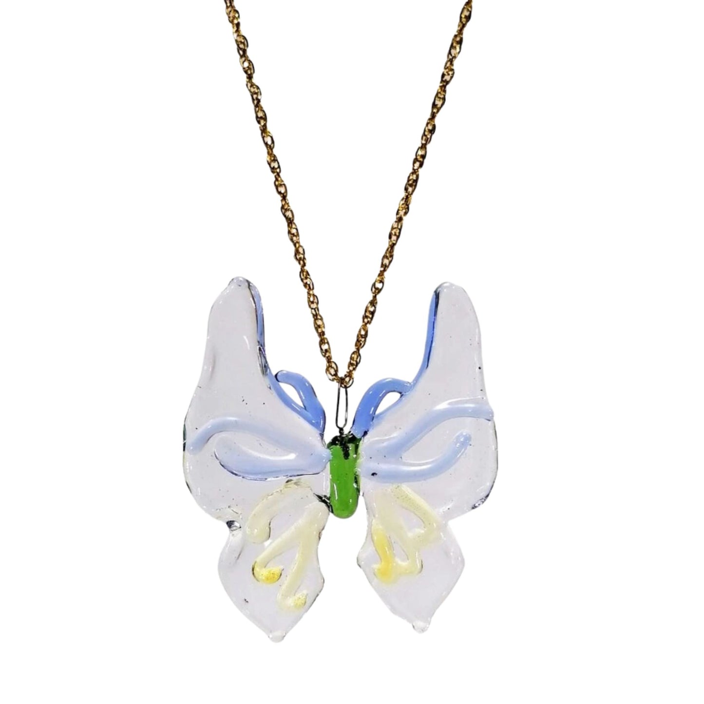 18k Gold Necklace Butterfly Glass Pendant