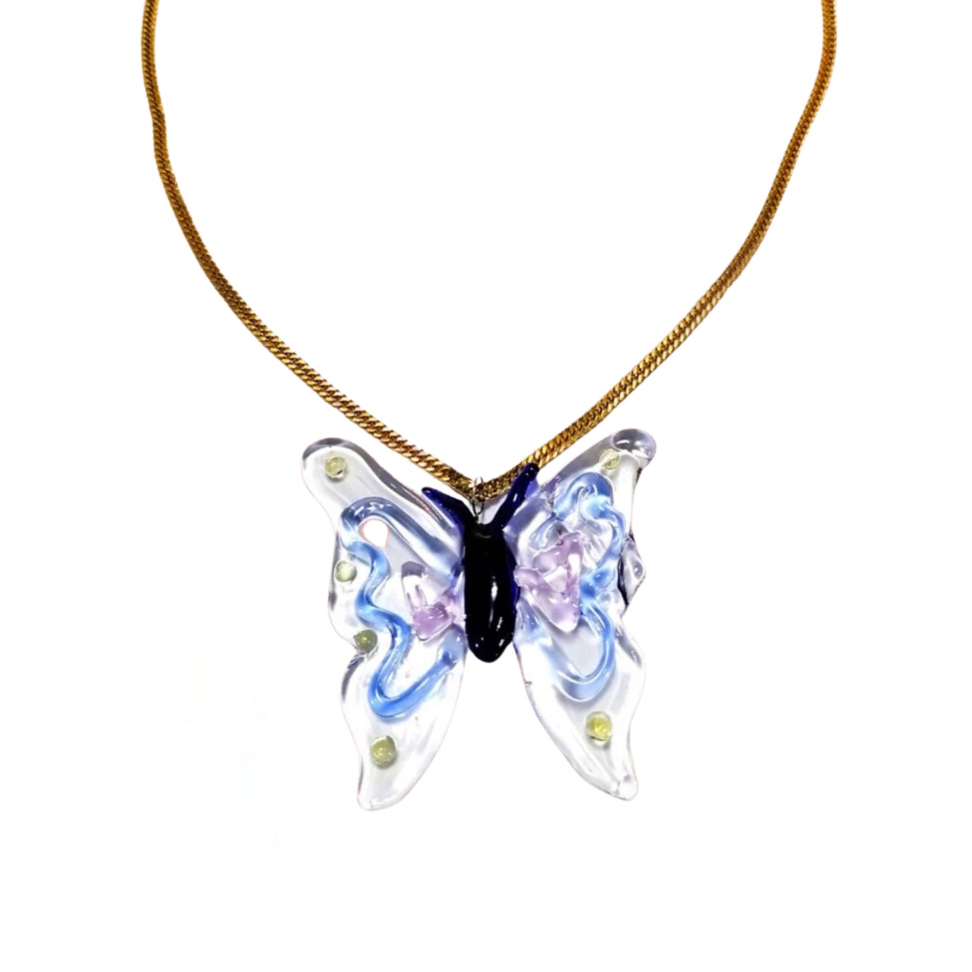 Gold Necklace Butterfly Glass Pendant