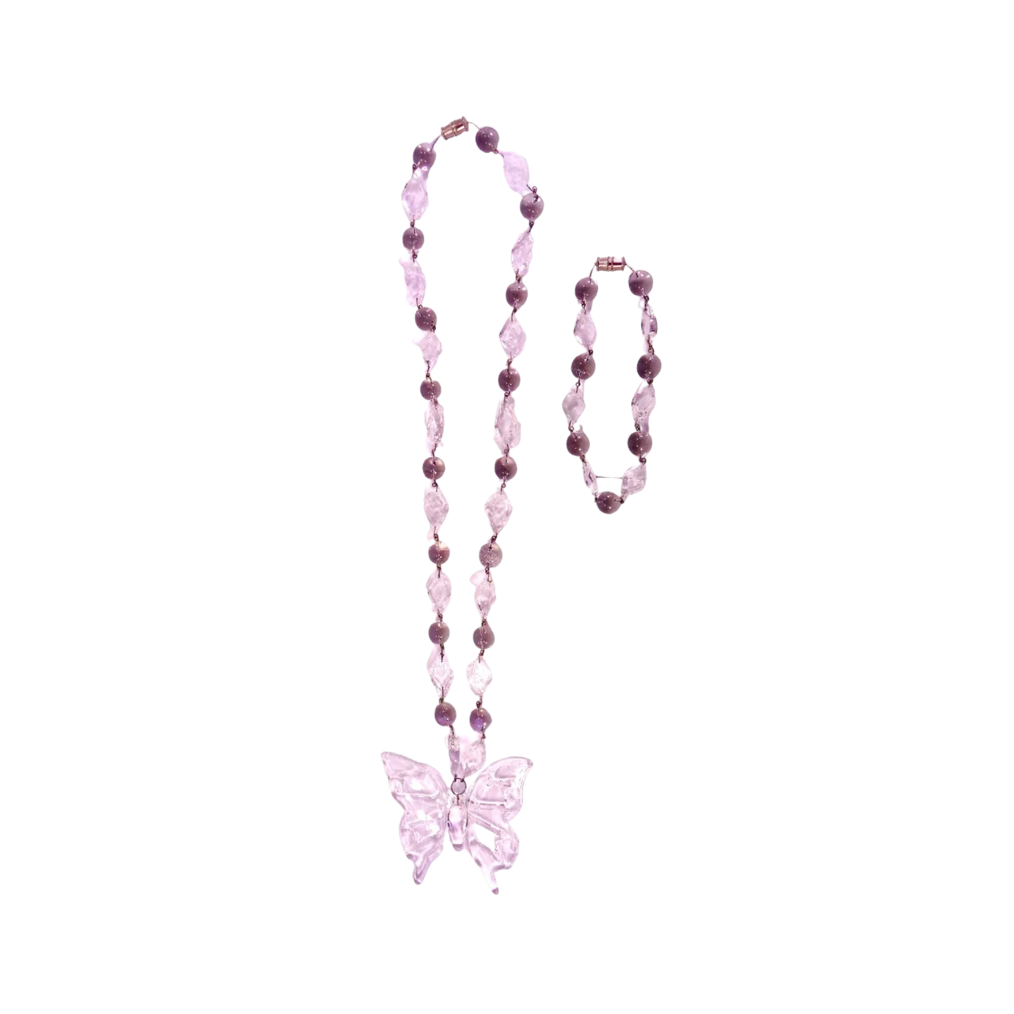 Liman Glass Butterfly Pendant Beads & Diamond Necklace with Bracelet Set for Women