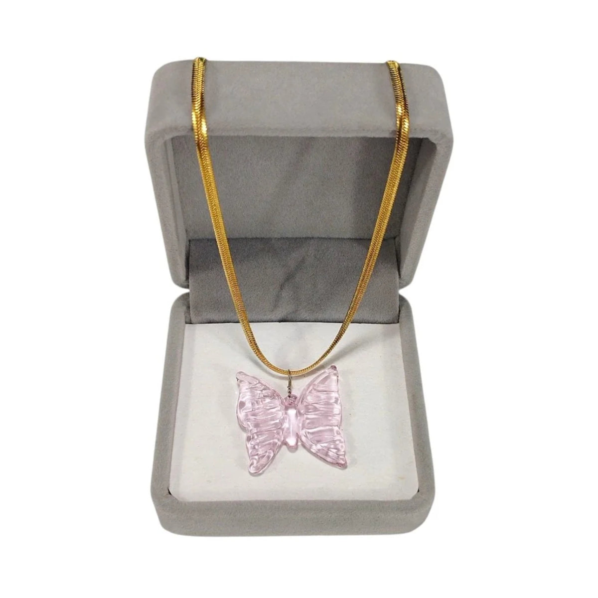Plain Stripe Mini Butterfly Pendant 18k Gold Necklace