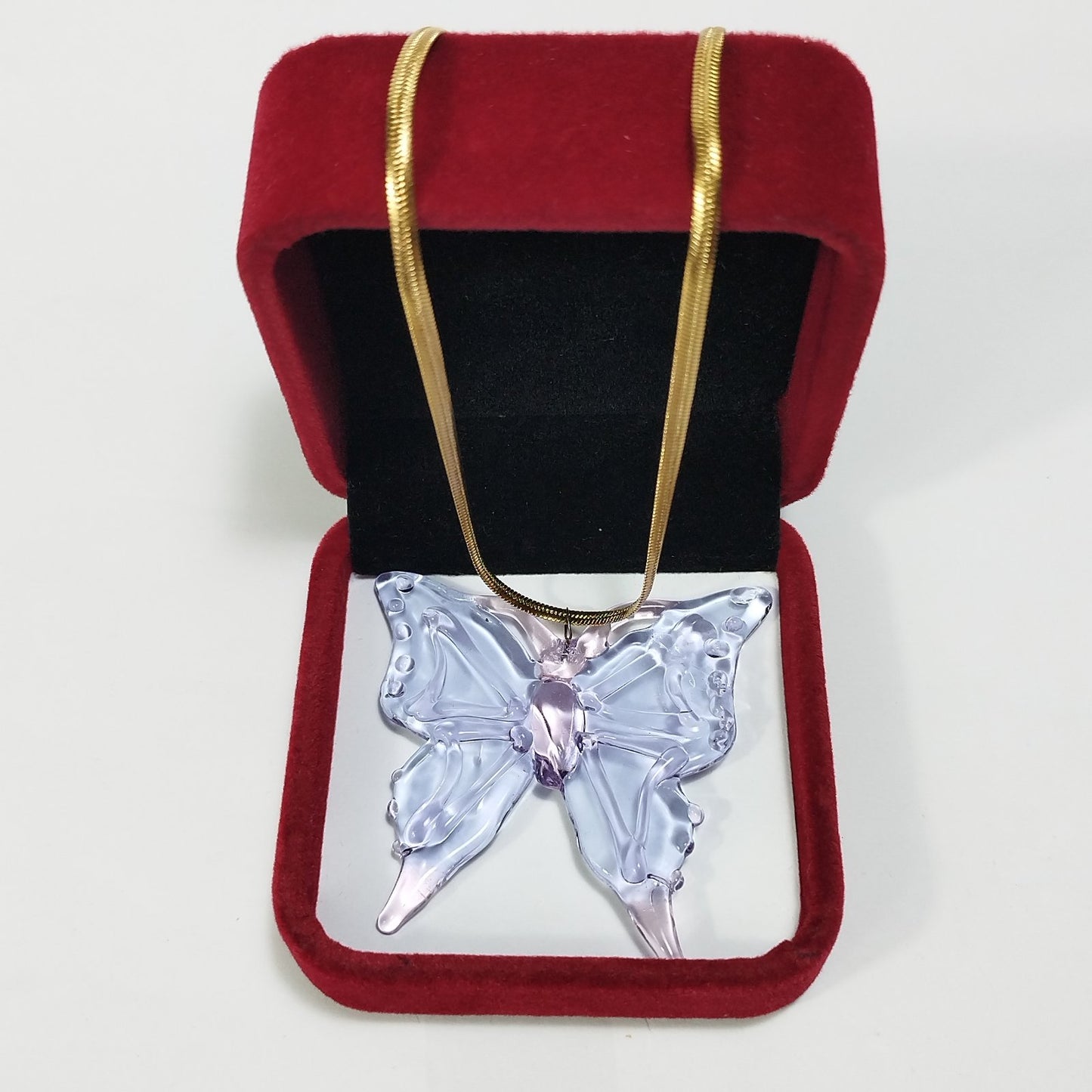 Glass Butterfly Pendant With 18k Gold Chain