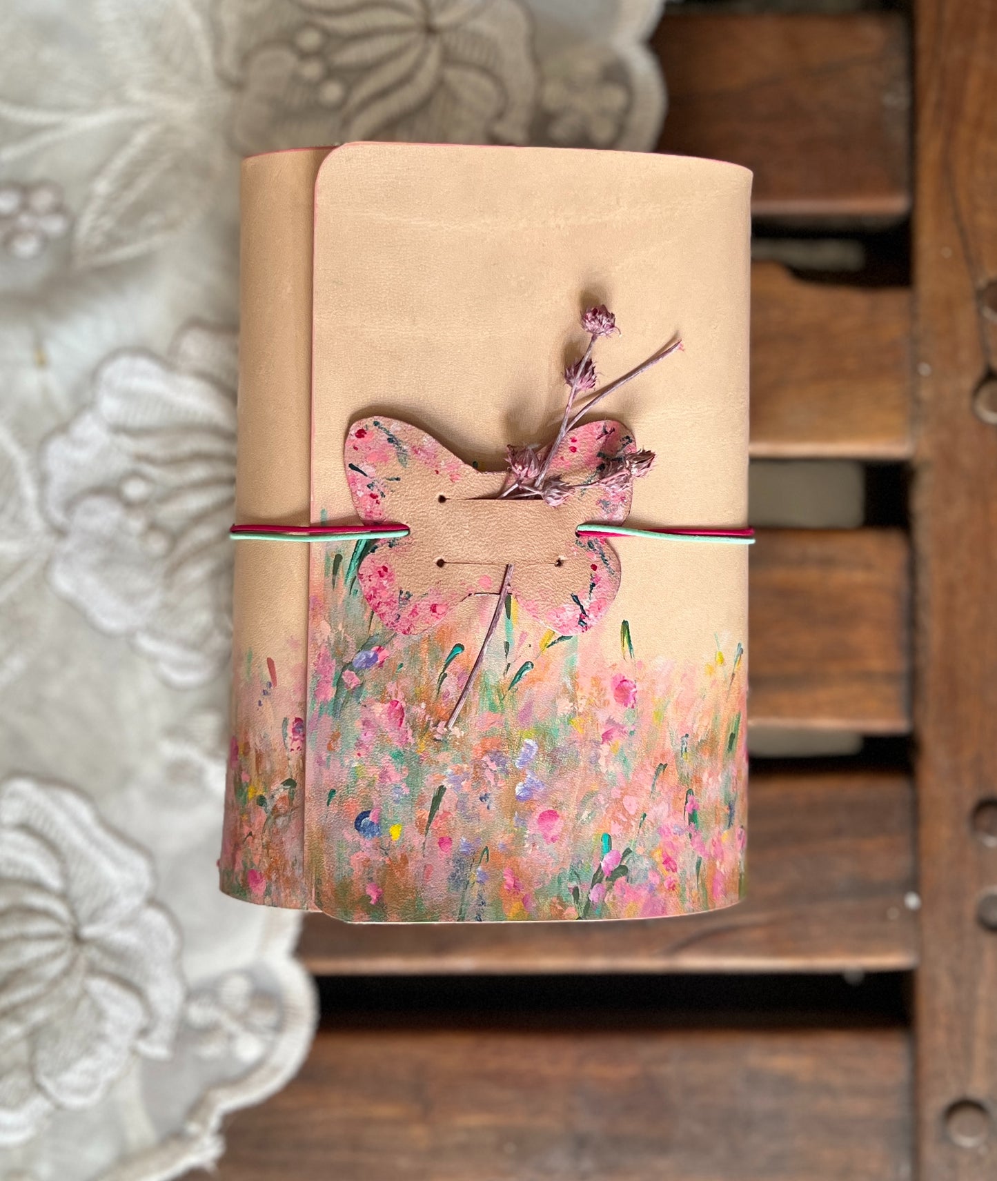 Hand-Painted, Hand-Stitched Leather Journal & Traveler's Notebook Cover | Blooms