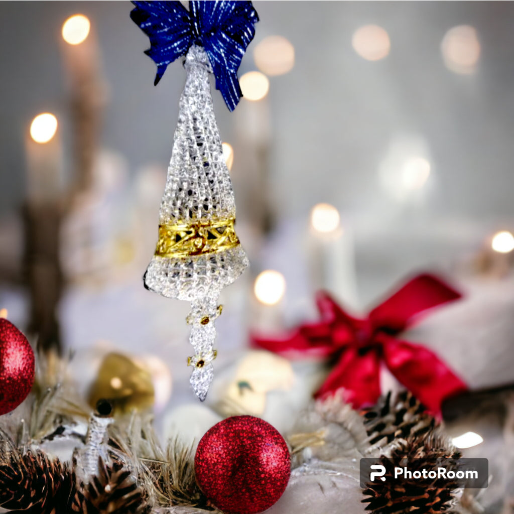 Crochet Glass Hanging Christmas Ornaments with Gold Leafing