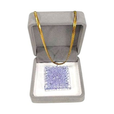 Square Crochet Glass Pendant Gold Chain Necklace