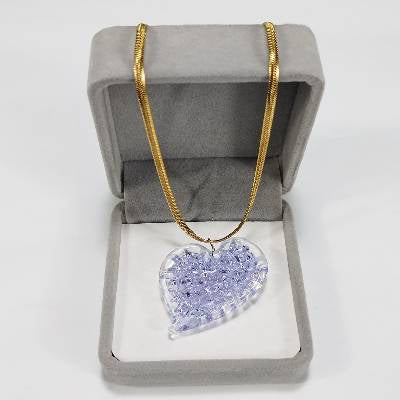 Glass Crochet Slanted Heart Pendant with Gold Chain and Jewelry Box