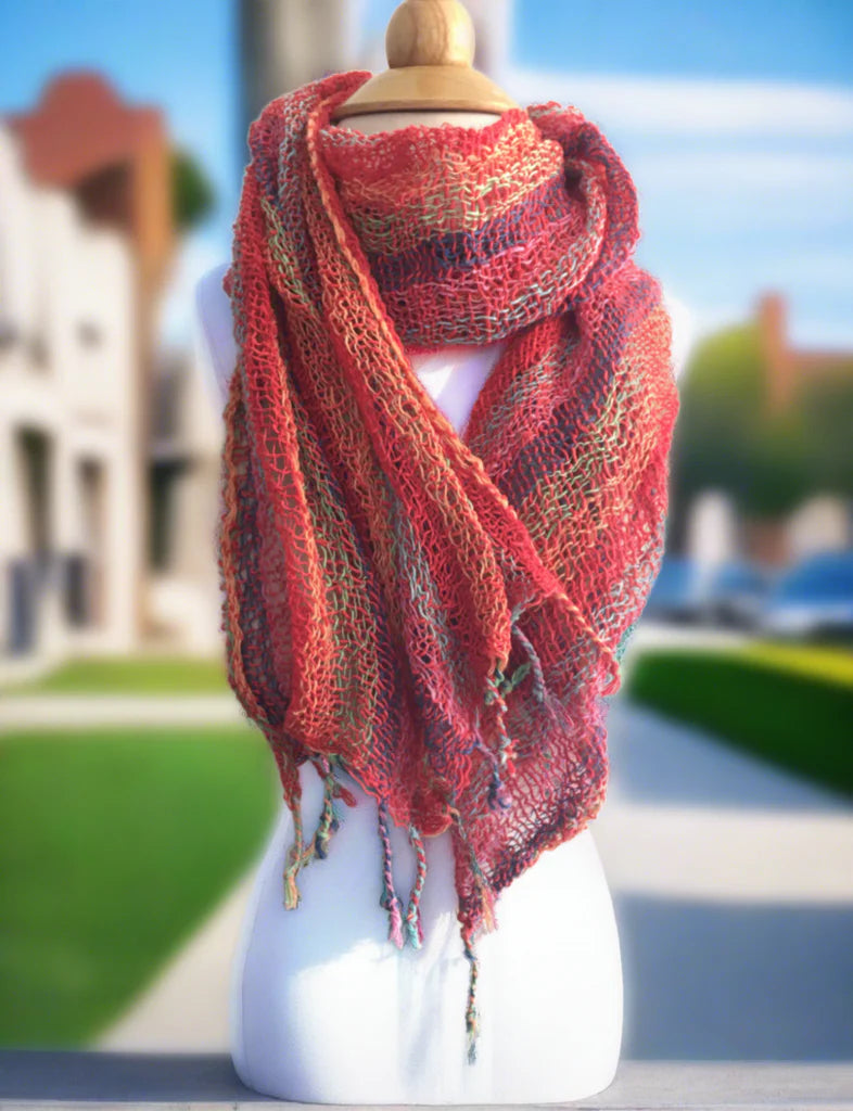Handwoven Open Weave Cotton Scarf - Multicolor Sunset [TEST]