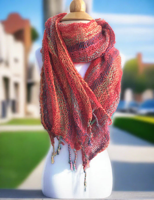 Handwoven Open Weave Cotton Scarf - Multicolor Sunset [TEST]