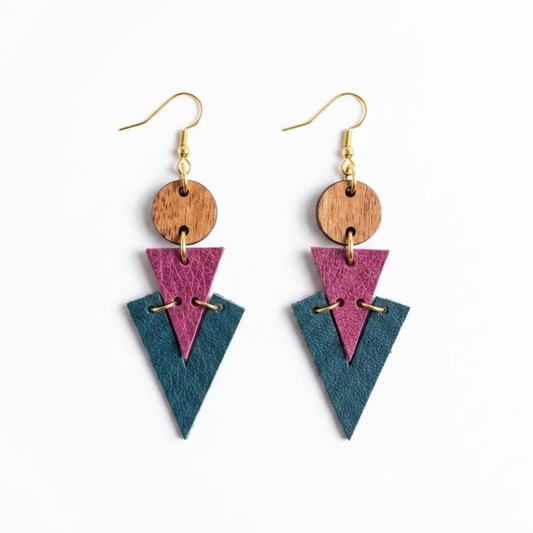"Isa" Wood x Leather Earrings