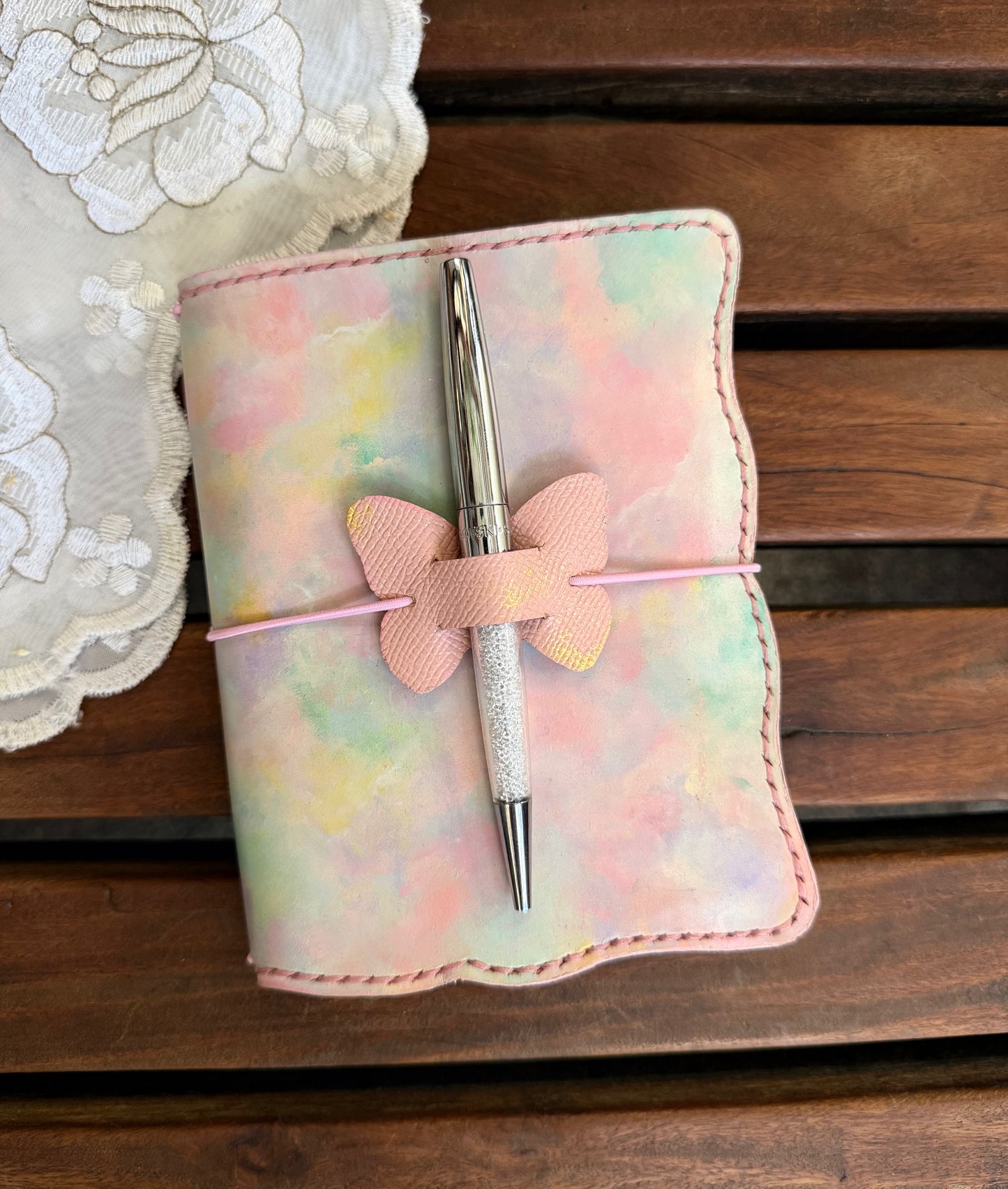 Hand-Painted, Hand-Stitched Leather Journal & Traveler's Notebook Cover | Garden Light