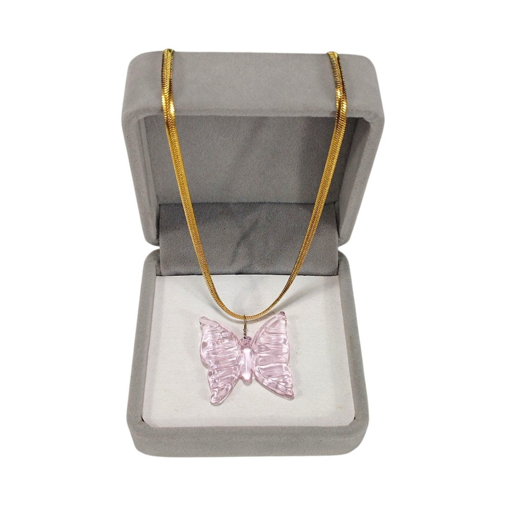 Plain Stripe Mini Butterfly Pendant 18k Gold Necklace