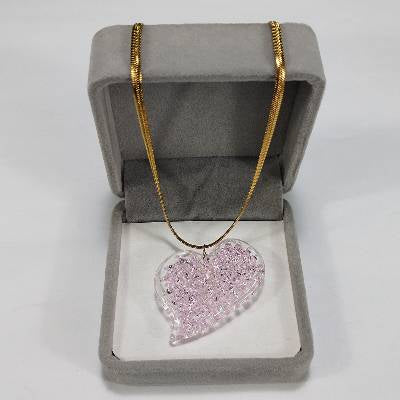 Glass Crochet Slanted Heart Pendant with Gold Chain and Jewelry Box