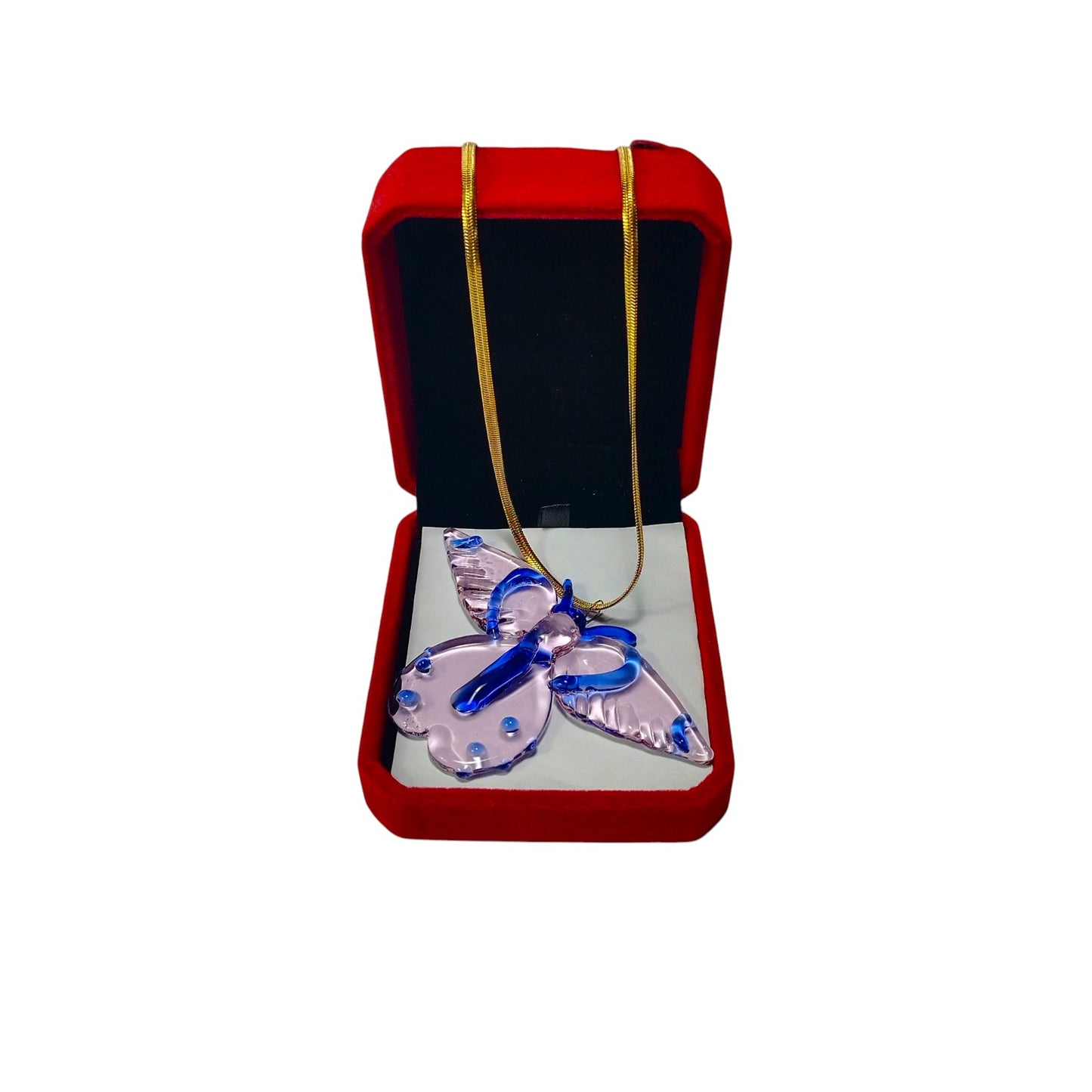 Glass Butterfly Pendant With 18k Gold Chain