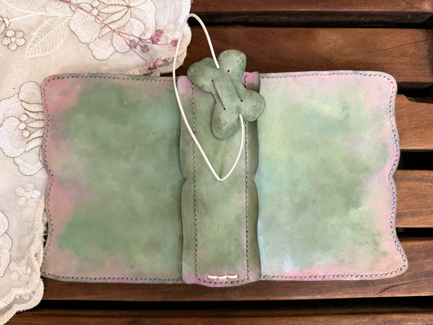 Hand-Painted, Hand-Stitched Leather Journal & Traveler's Notebook Cover | Soft Moss