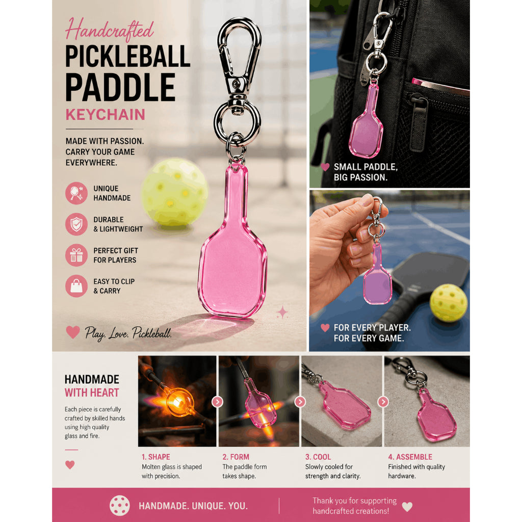 Glass Pickleball Paddle Keychain