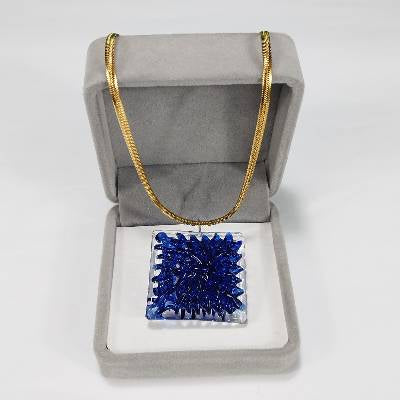 Square Crochet Glass Pendant Gold Chain Necklace