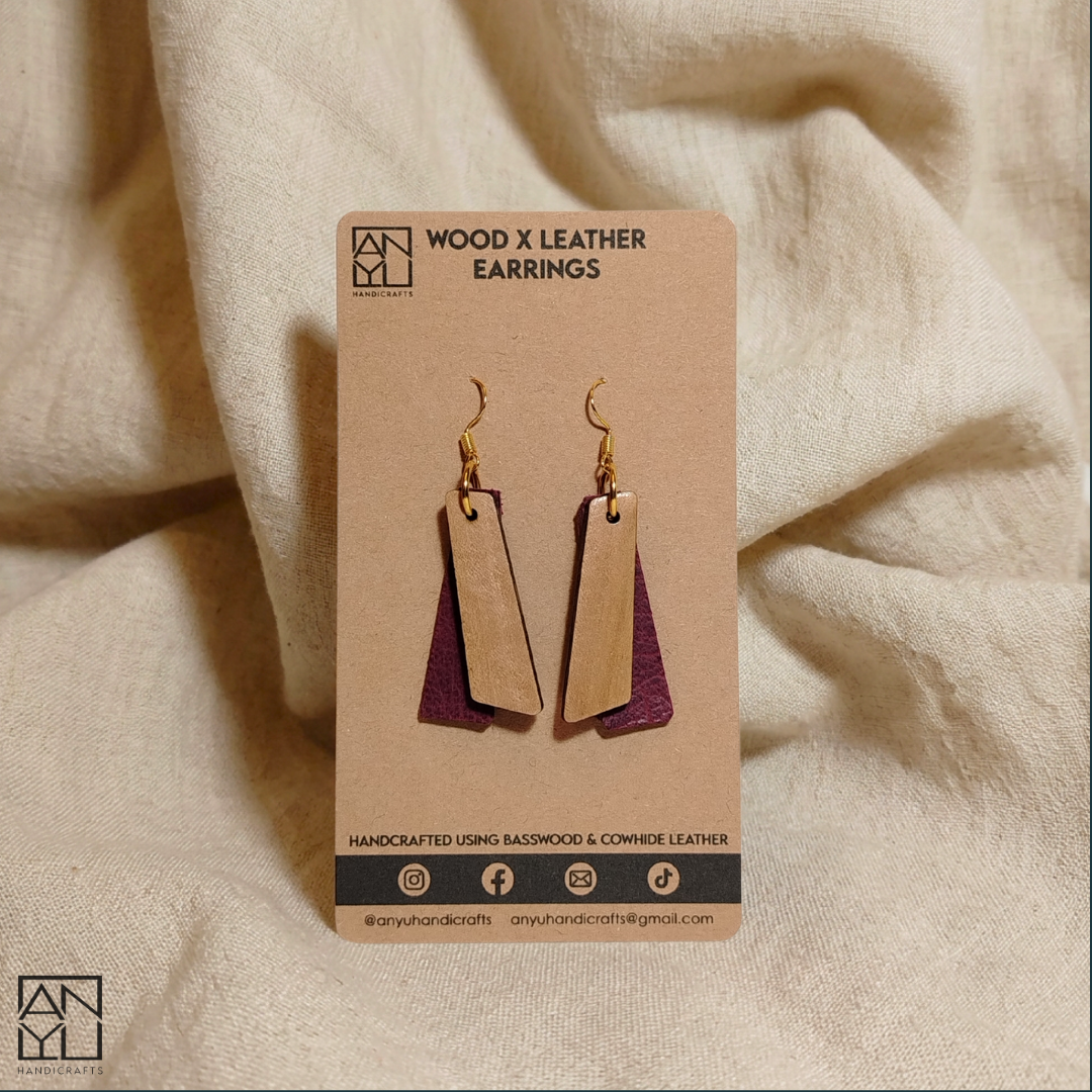 "Grace" Wood x Leather Earrings