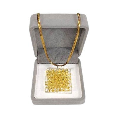 Square Crochet Glass Pendant Gold Chain Necklace