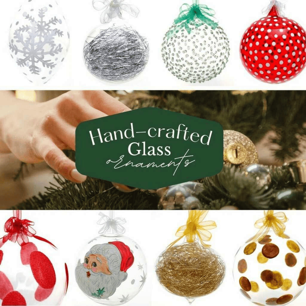 Crochet Glass Hanging Christmas Ornaments with Gold Leafing