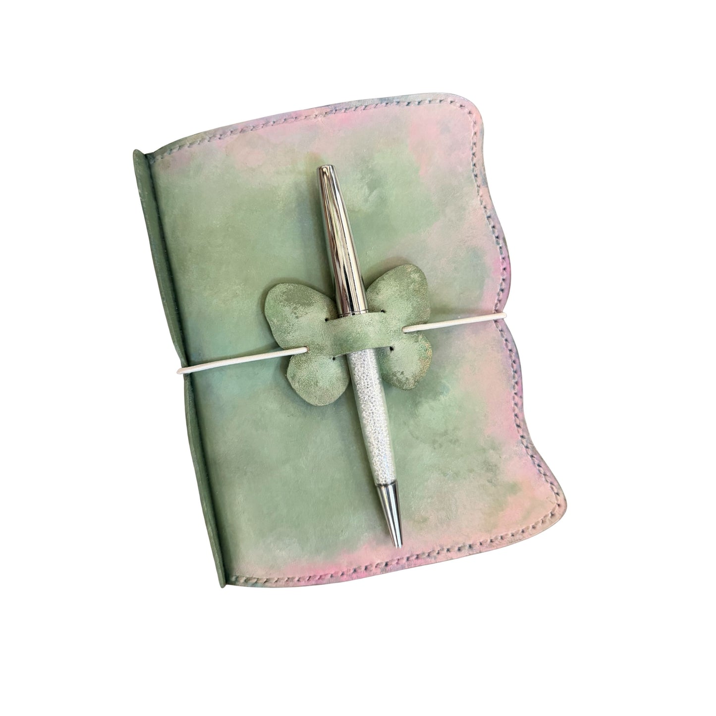 Hand-Painted, Hand-Stitched Leather Journal & Traveler's Notebook Cover | Soft Moss