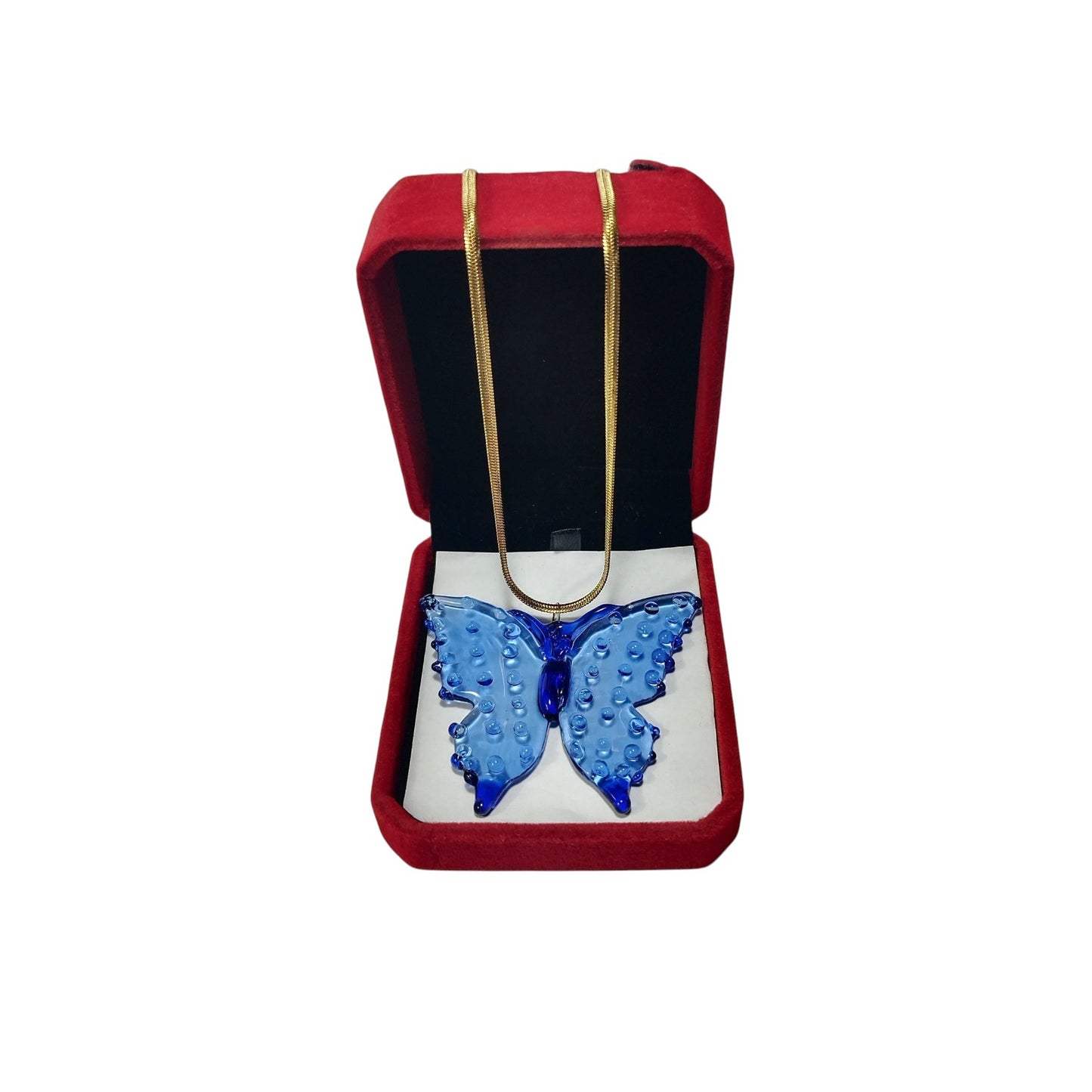 Glass Butterfly Pendant With 18k Gold Chain