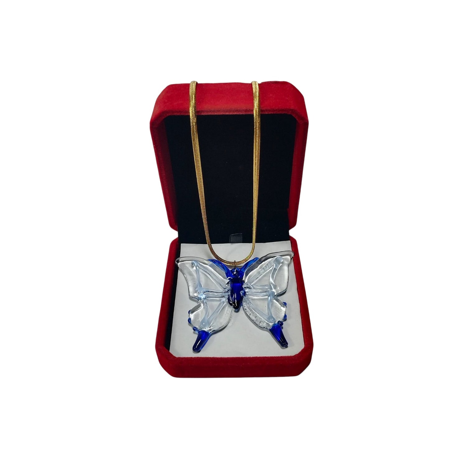 Glass Butterfly Pendant With 18k Gold Chain