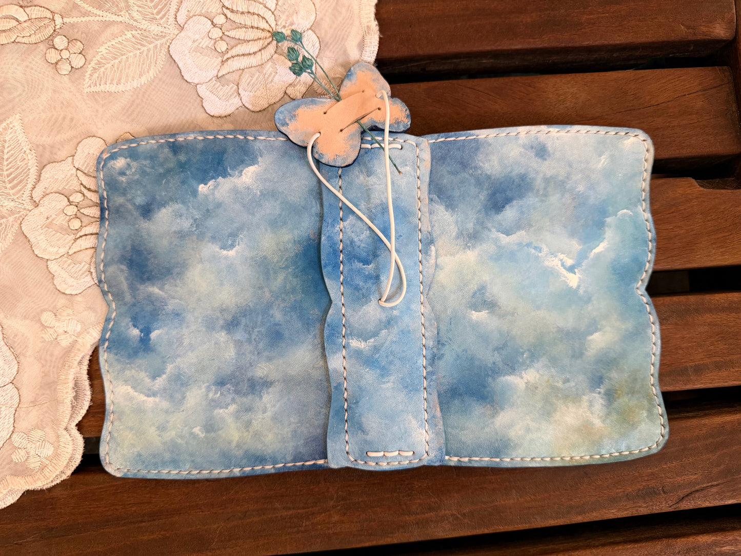 Hand-Painted, Hand-Stitched Leather Journal & Traveler's Notebook Cover | Cloud Drift