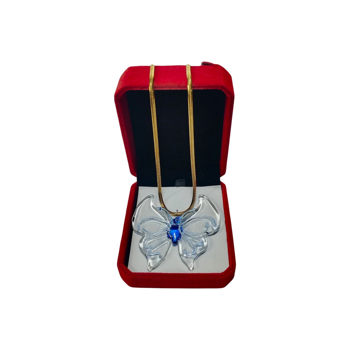 Glass Butterfly Pendant With 18k Gold Chain