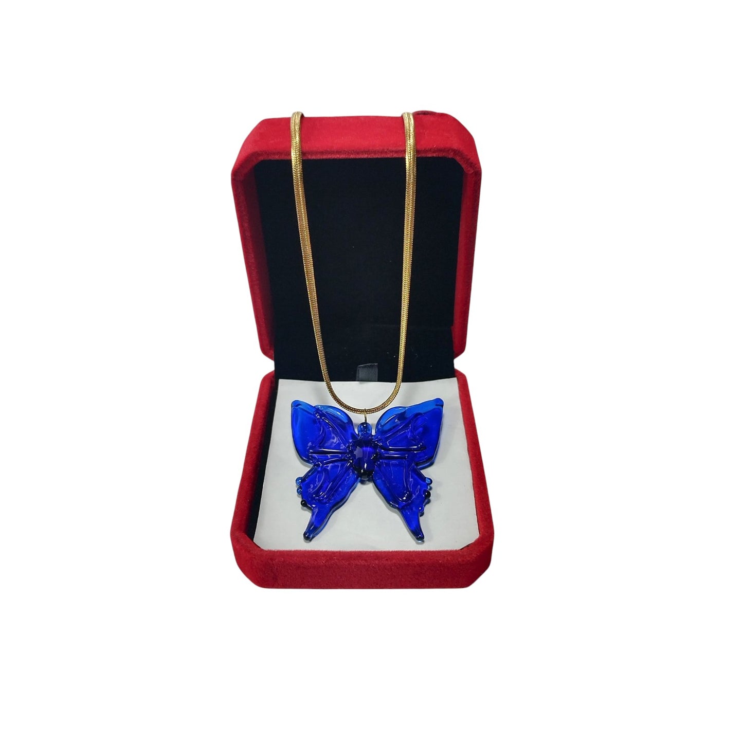 Glass Butterfly Pendant With 18k Gold Chain