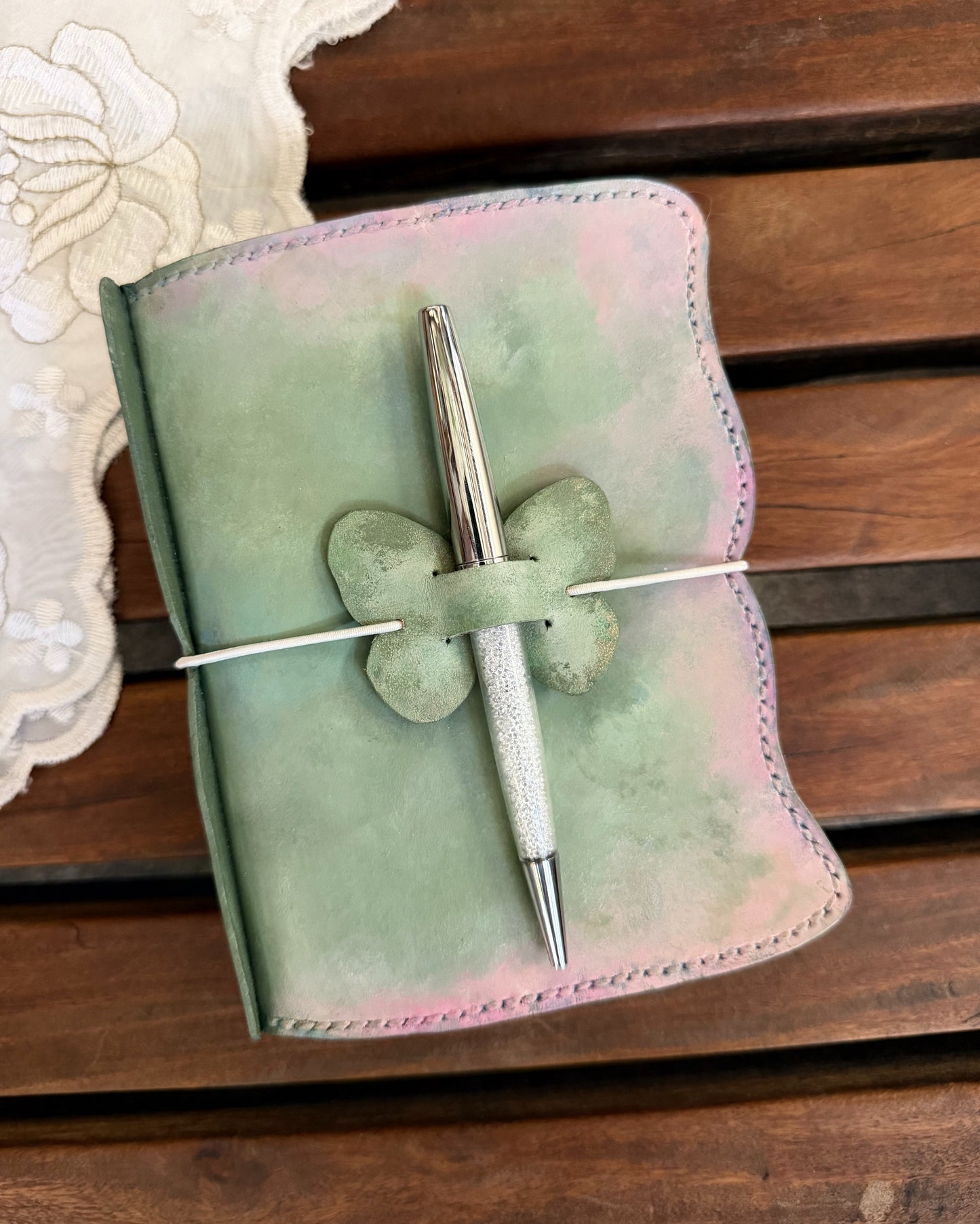 Hand-Painted, Hand-Stitched Leather Journal & Traveler's Notebook Cover | Soft Moss