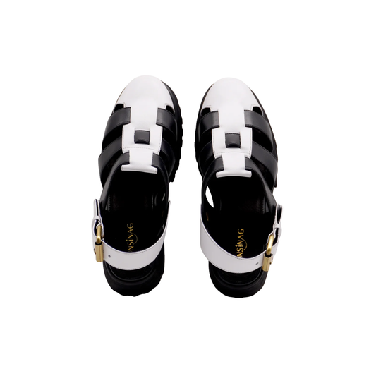Evy Fisherman Mules (White & Black)