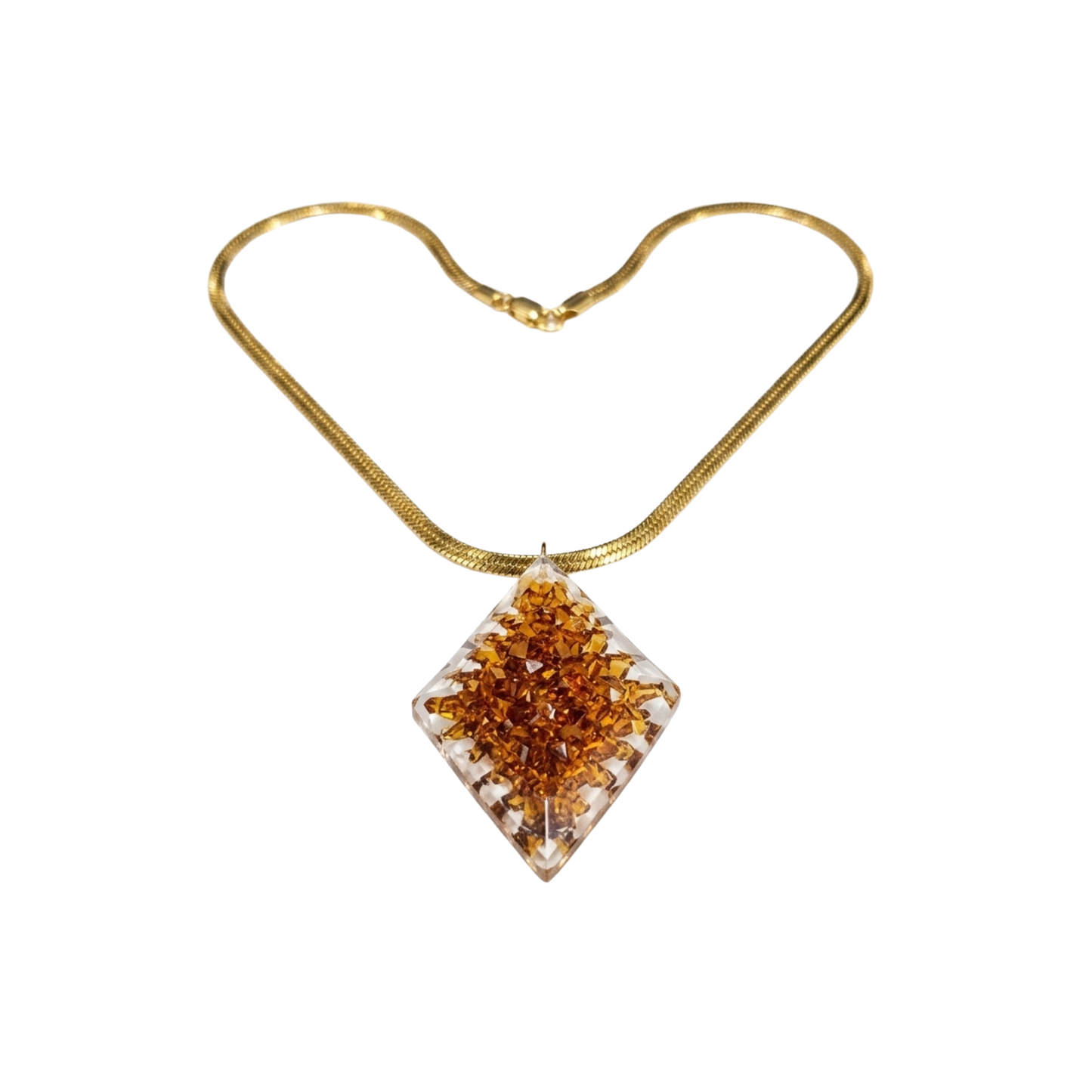 Diamond Crochet Glass Pendant Necklace 18k Gold Chain Jewelry Box