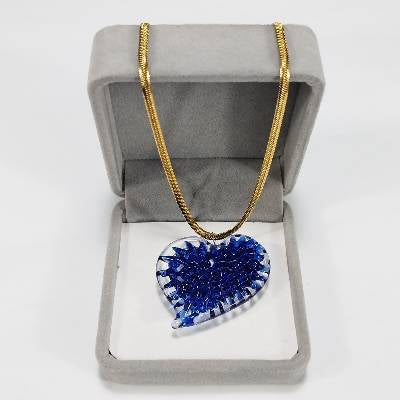 Glass Crochet Slanted Heart Pendant with Gold Chain and Jewelry Box