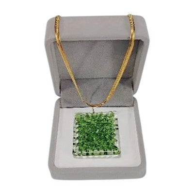 Square Crochet Glass Pendant Gold Chain Necklace