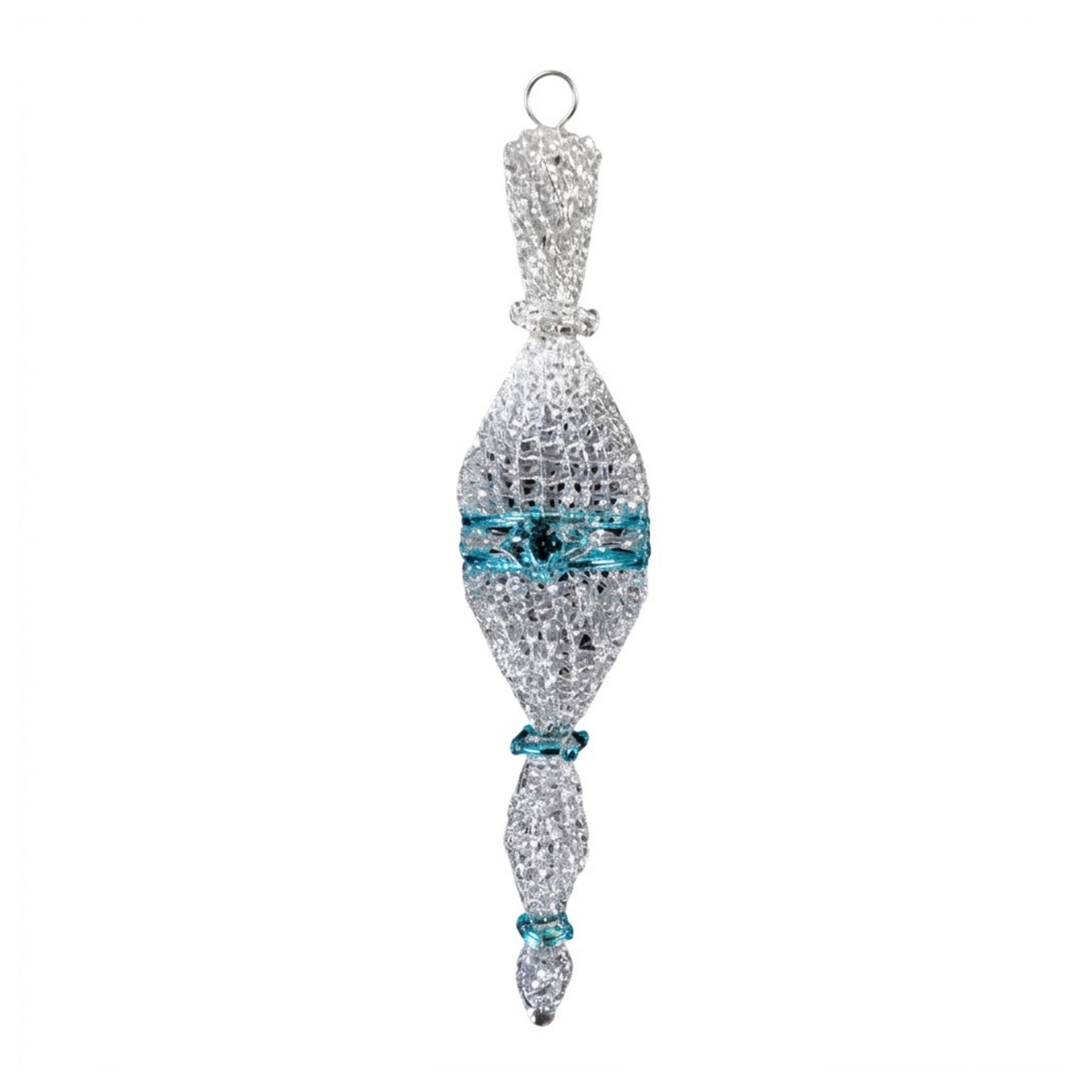 Crochet Glass Christmas Ornaments with Blue Leafing