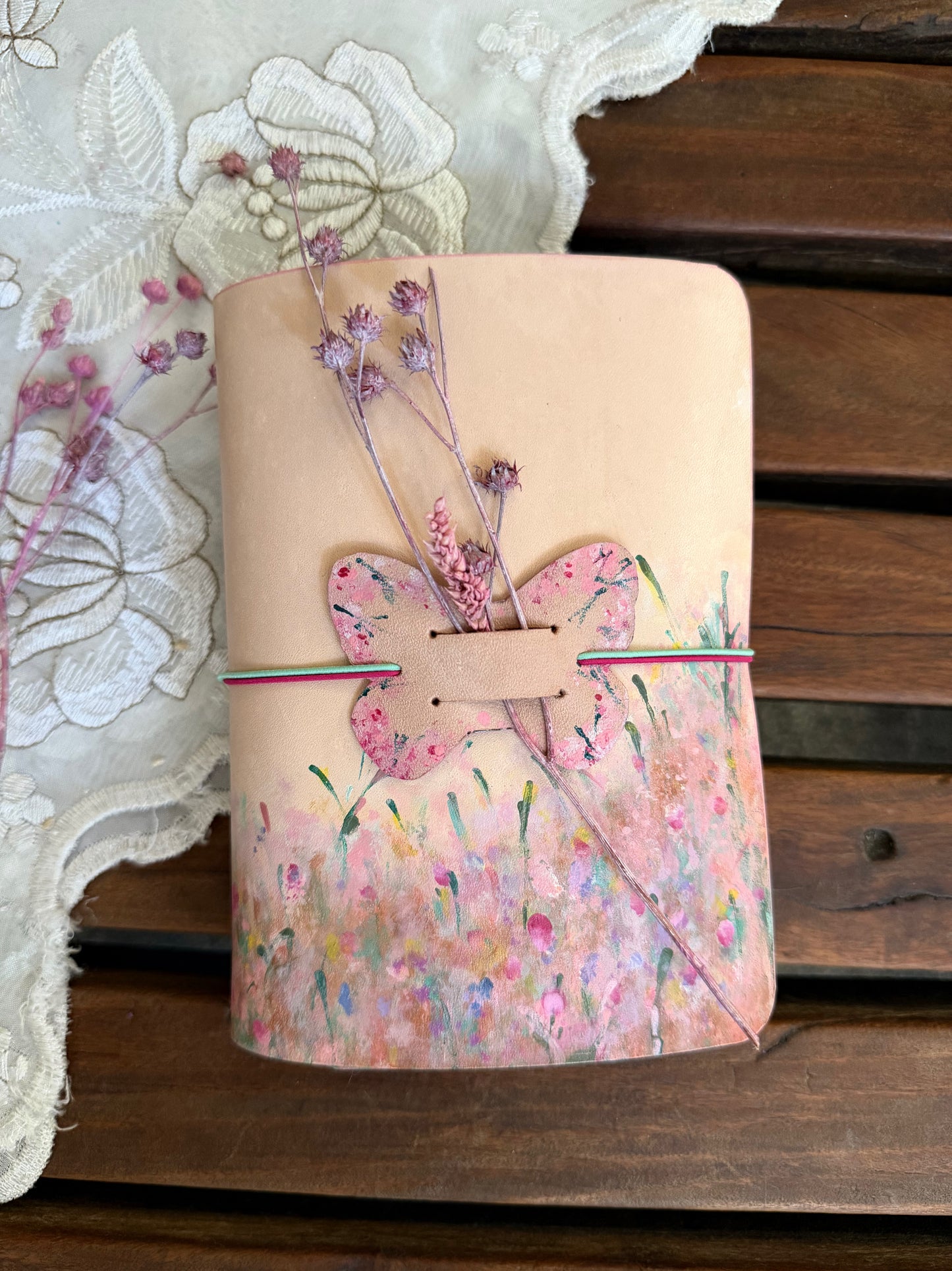 Hand-Painted, Hand-Stitched Leather Journal & Traveler's Notebook Cover | Blooms
