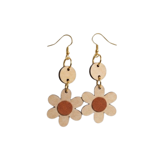 "Flora" Wood x Leather Earrings