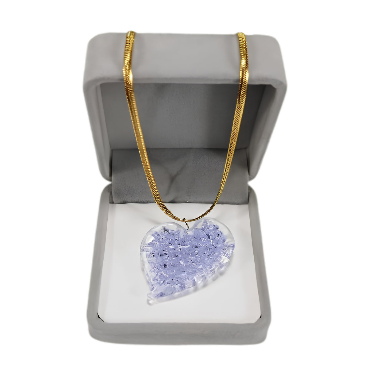 Glass Crochet Slanted Heart Pendant with Gold Chain and Jewelry Box