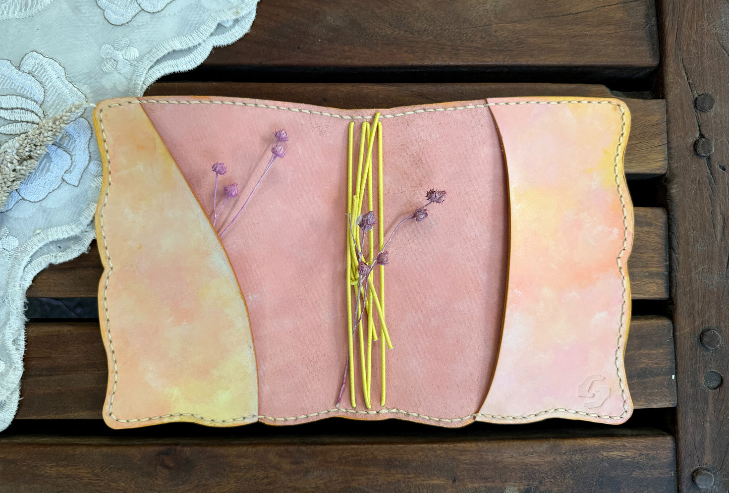 Hand-Painted, Hand-Stitched Leather Journal & Traveler's Notebook Cover | Warm Field