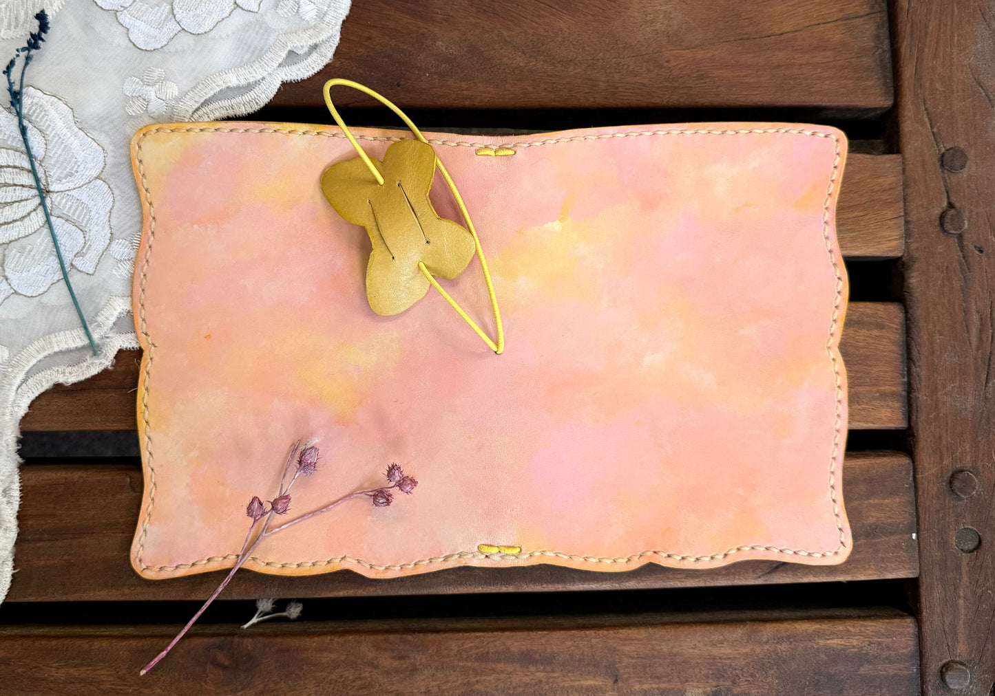Hand-Painted, Hand-Stitched Leather Journal & Traveler's Notebook Cover | Warm Field