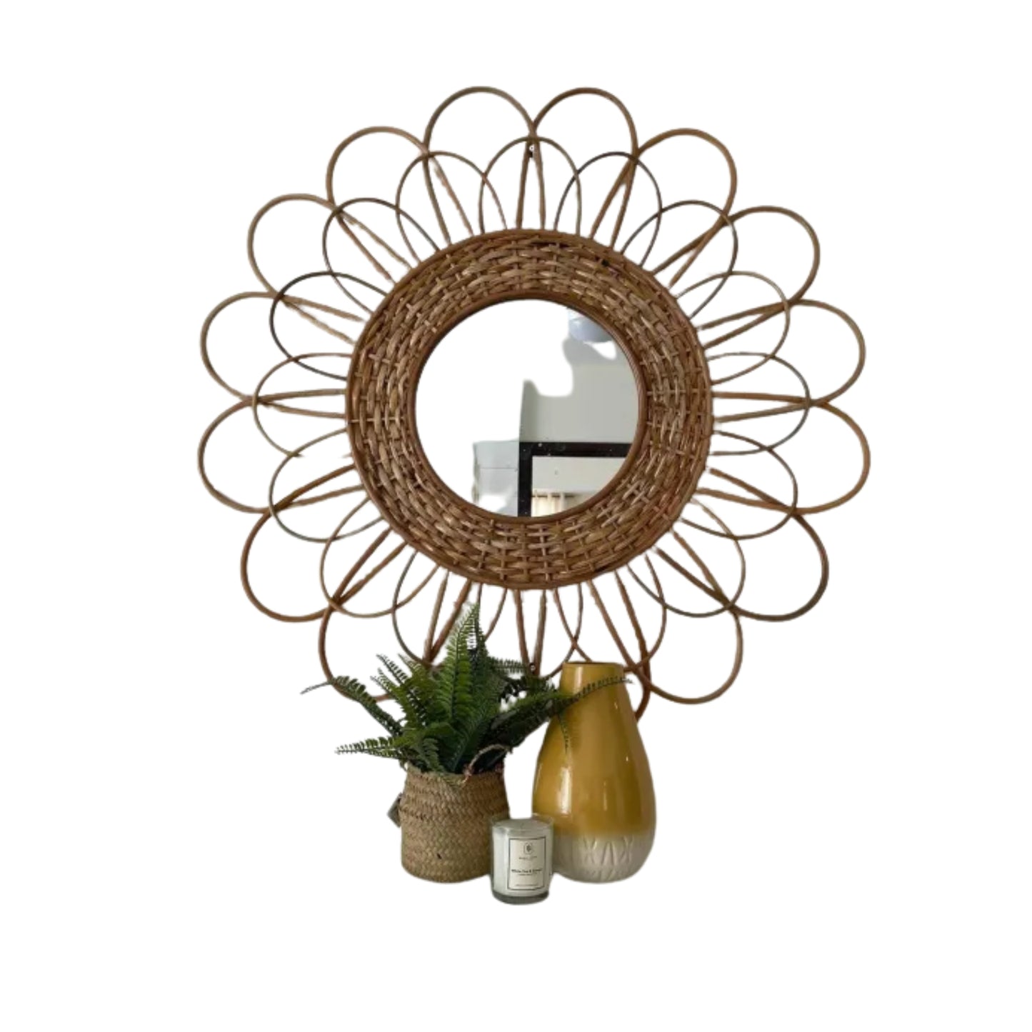 Ilokana Handicrafts 35" Rattan Bohemian Floral Wall Mirror