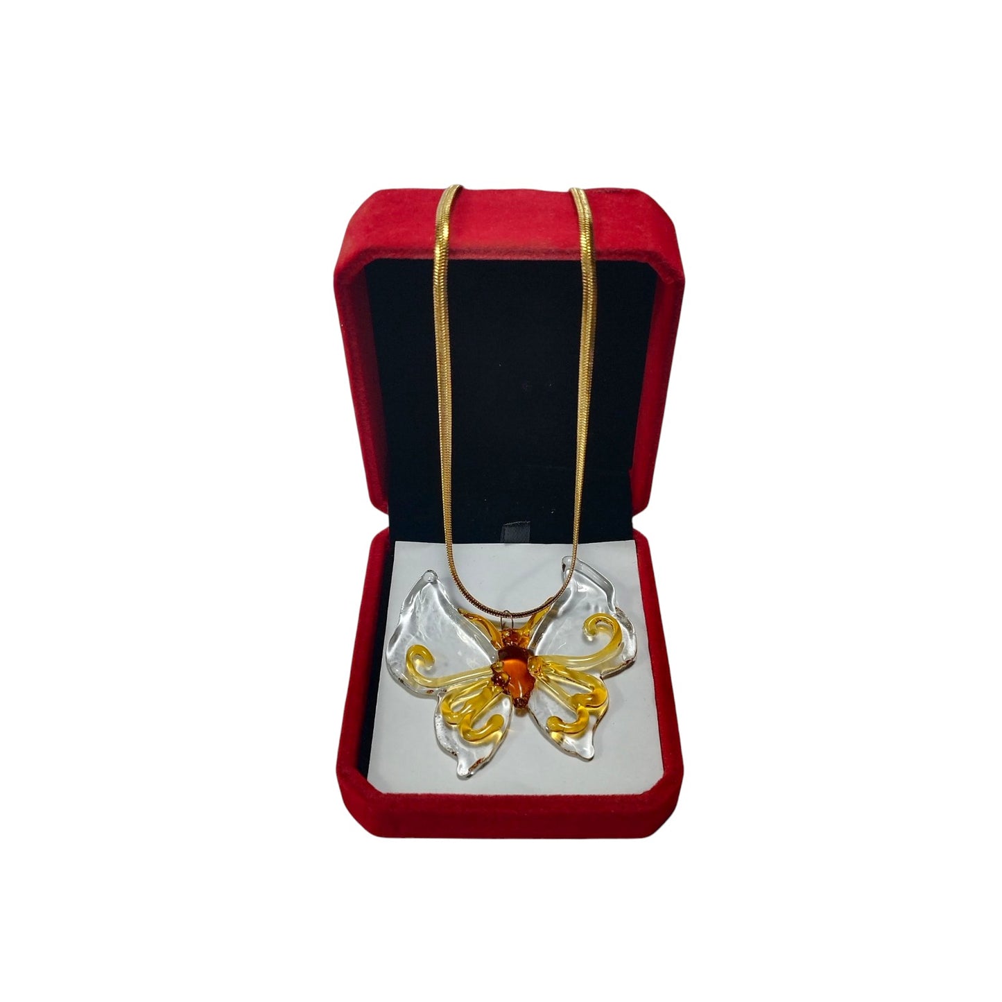 Glass Butterfly Pendant With 18k Gold Chain