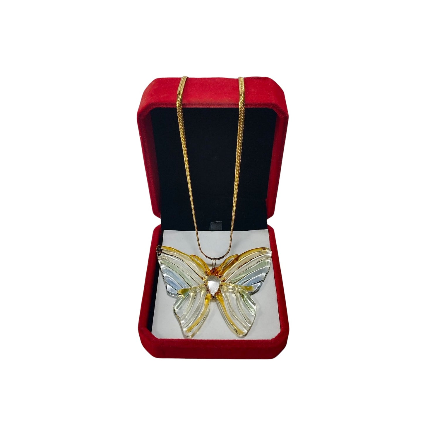 Glass Butterfly Pendant With 18k Gold Chain