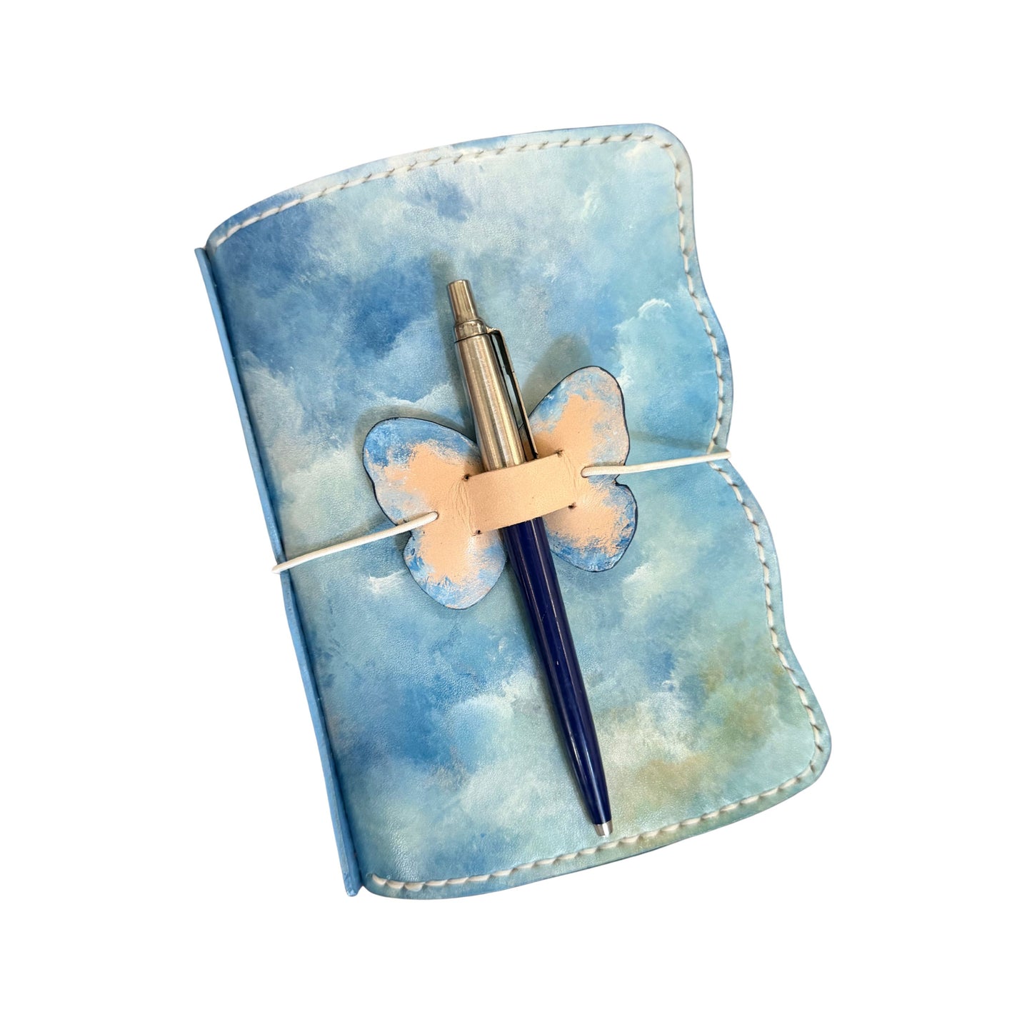 Hand-Painted, Hand-Stitched Leather Journal & Traveler's Notebook Cover | Cloud Drift