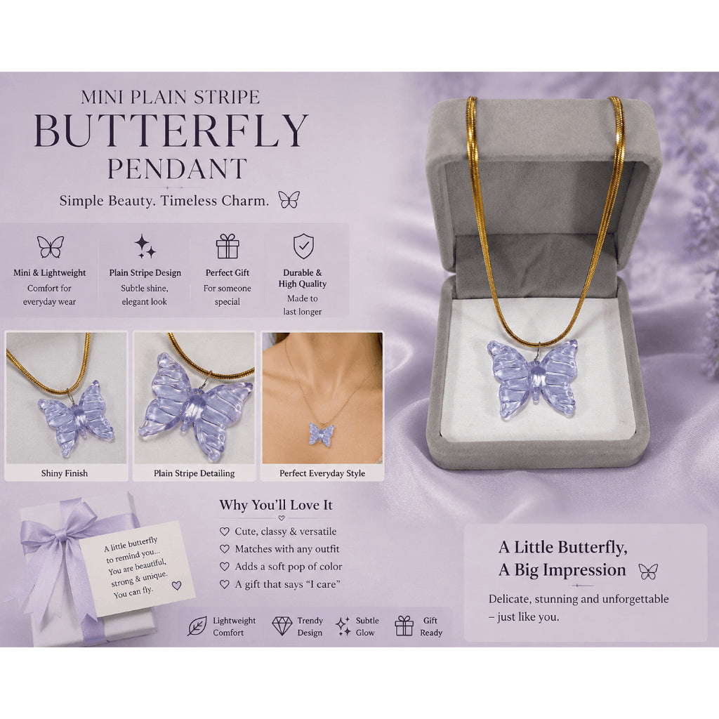 Plain Stripe Mini Butterfly Pendant 18k Gold Necklace