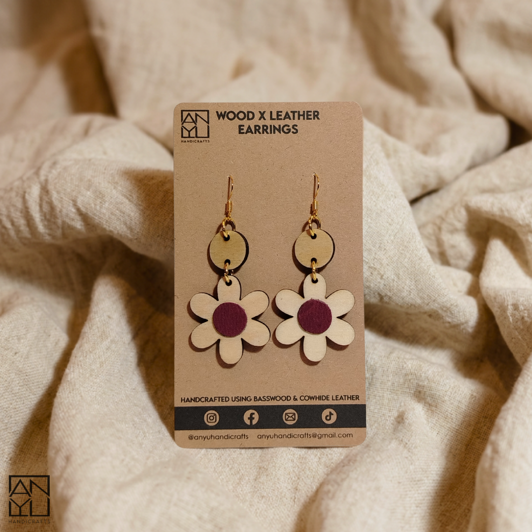 "Flora" Wood x Leather Earrings